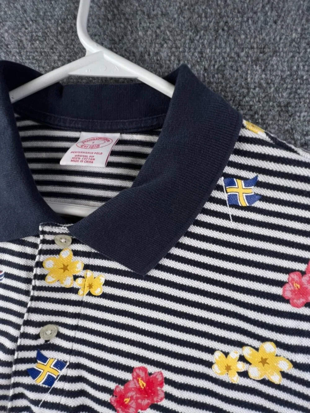 Brooks Brothers Floral Flags Short Sleeve Polo Shirt Striped Large Original Fit - Picture 9 of 15